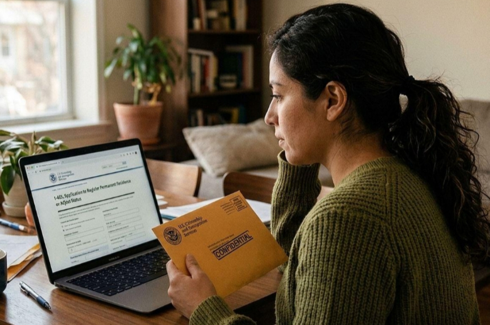Persona revisando documentos migratorios en su casa ante los cambios migratorios en permisos de trabajo, residencia y ciudadanía.